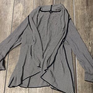 Talbots Black and White Striped Draped Cardigan